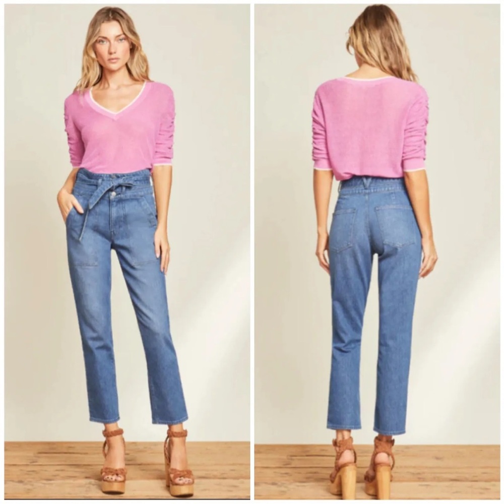 VERONICA BEARD Logan Straight Leg High Tie Waist Jeans